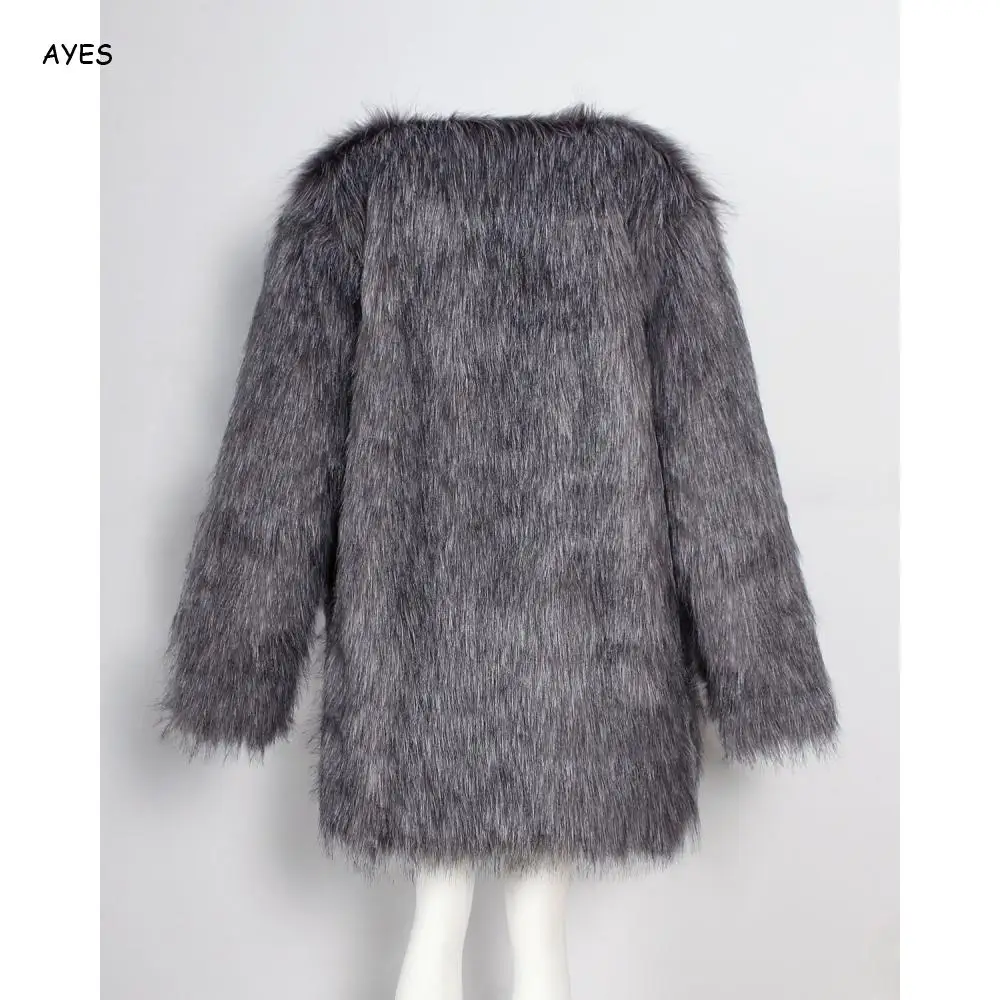 

Gray Fur Coat Men 2019 Winter Faux Fur Jacket Long Sleeve Cardigan Coats V neck fluffy fleece Outwear Warm Thick Fuzzy Jacket