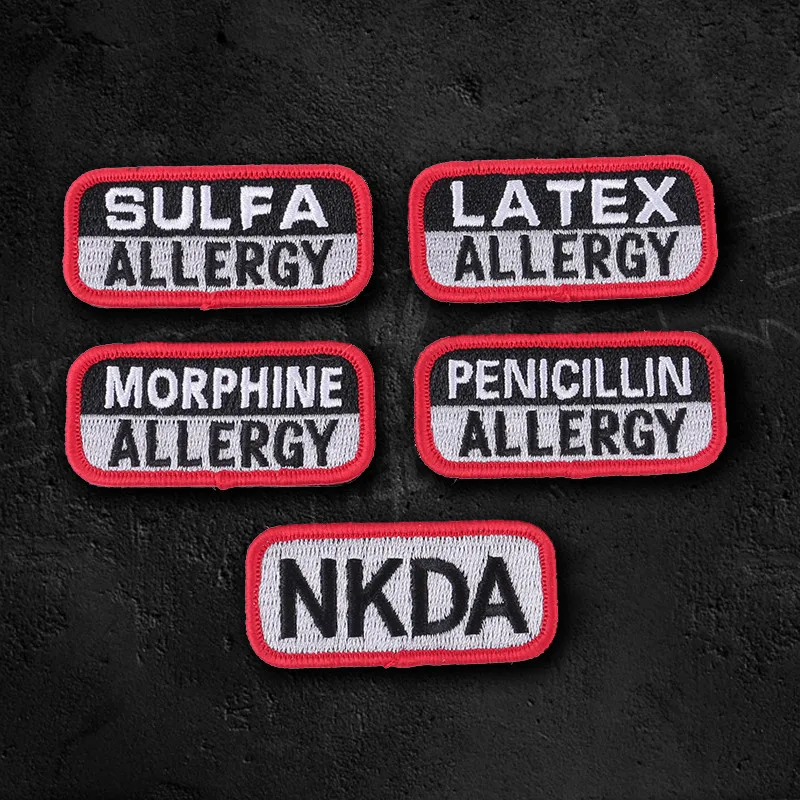 

Medical Allergy Embroidery Patch Armband Text Reminder Velcro Patch Tactical Personalized Military Patch Outdoor Safety Badge