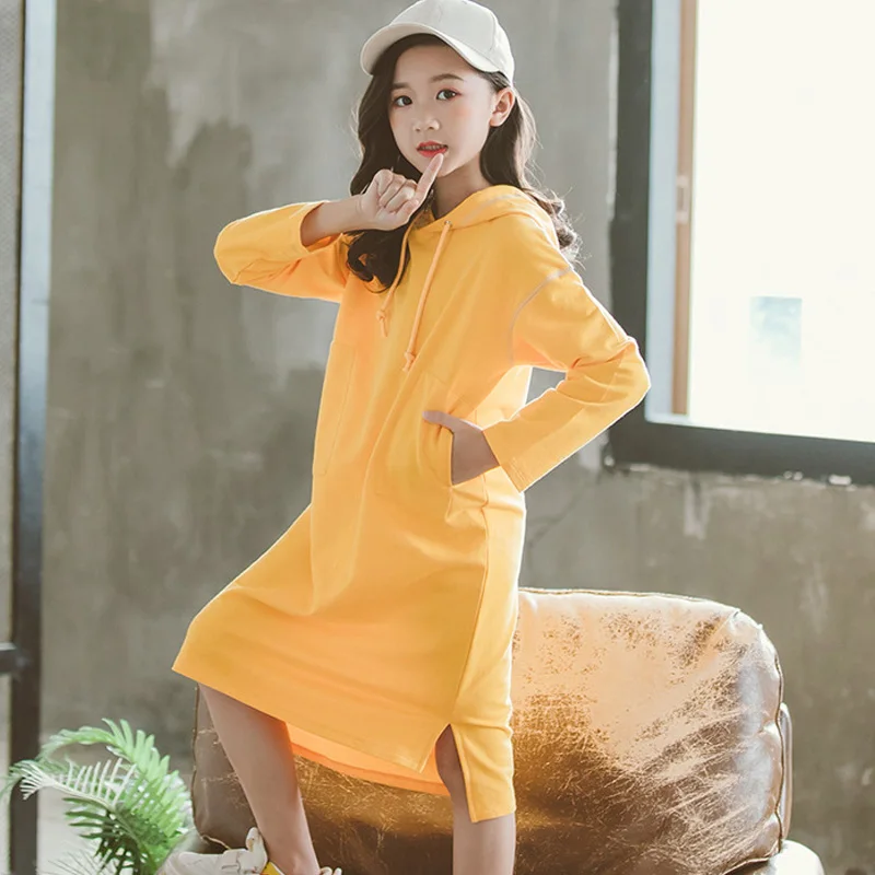 Платья для больших девочек Новинка осени 2019 Детские хлопковые платья с длинным