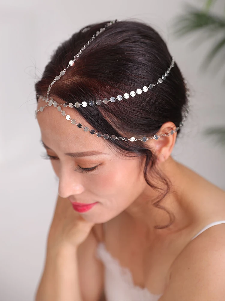 Винтажные Серебристые кулоны и золотая цепочка для ношения на голове блеск