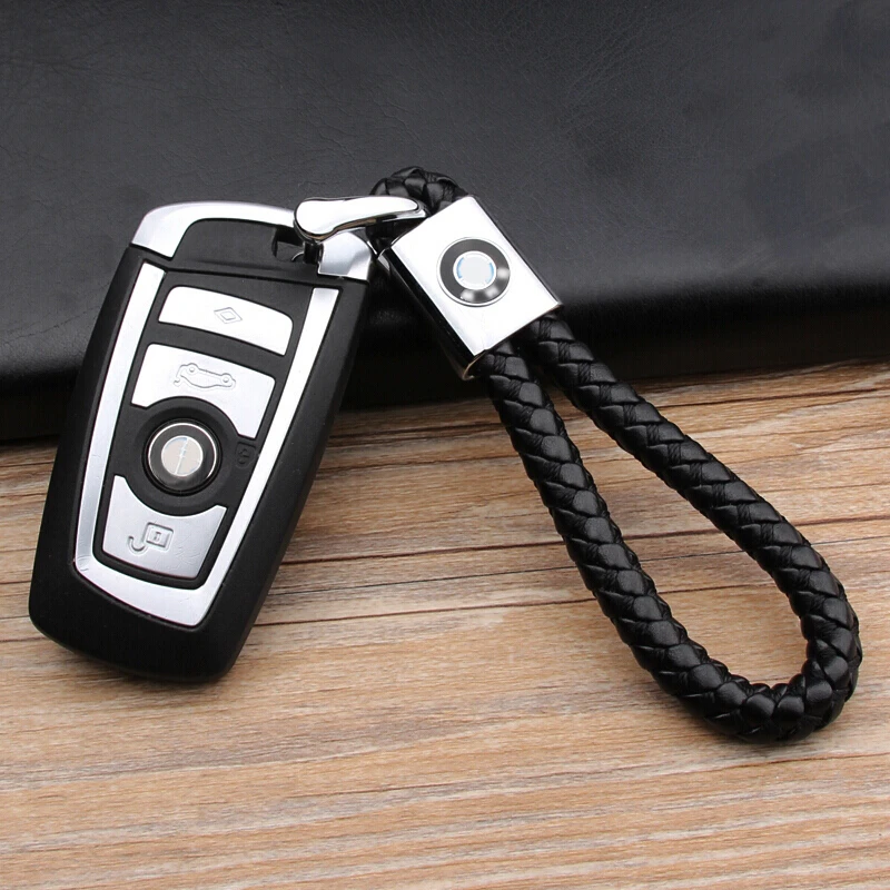 Брелок для ключей bmw из черной кожи с металлической оплеткой креативный