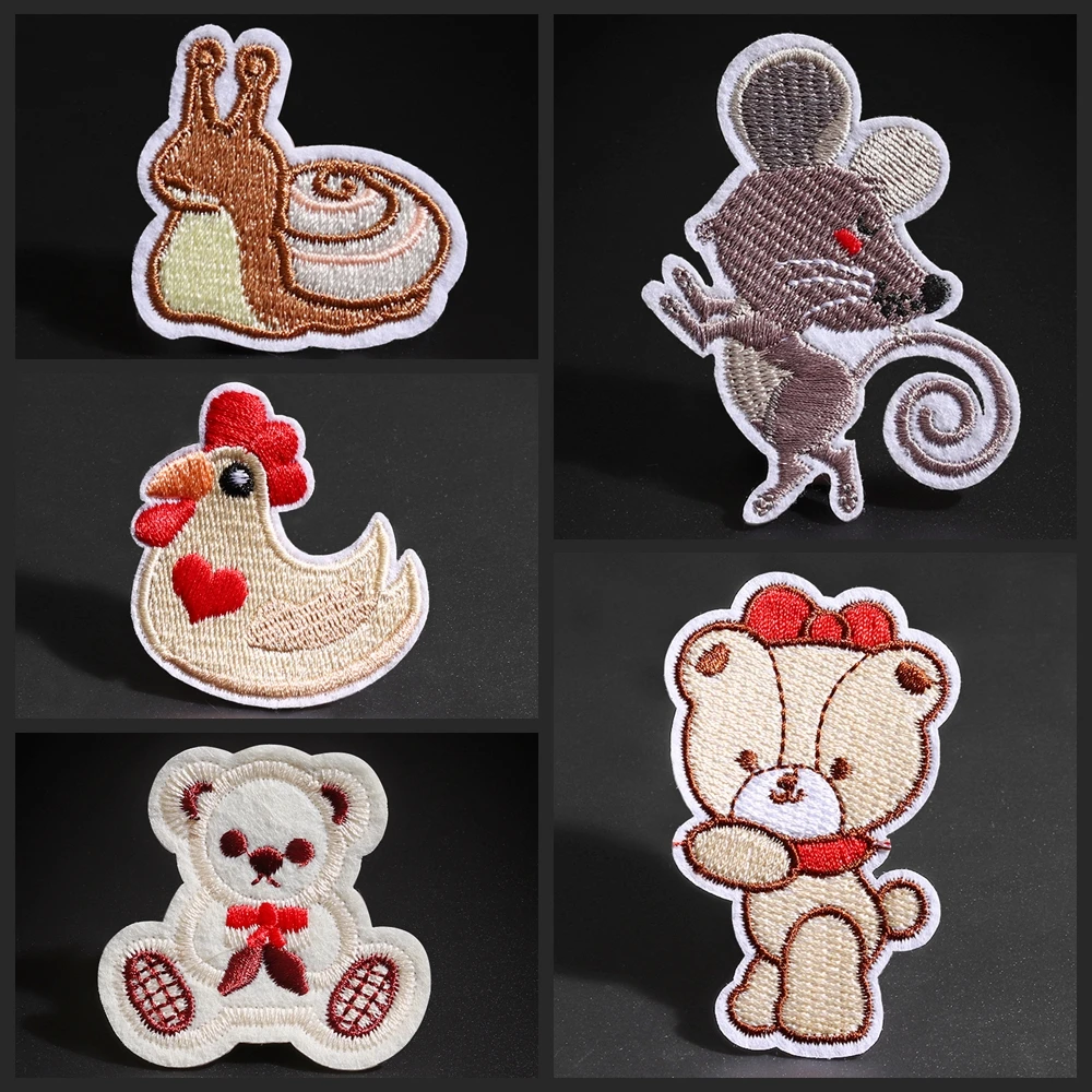 Мультяшные нашивки с вышивкой животных изображением курицы улитки мишки тедди