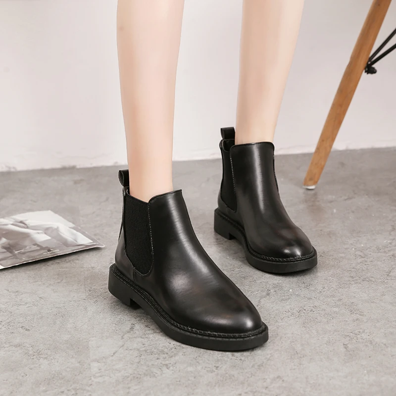 Ботильоны без шнуровки с резинкой для женщин женская обувь черные кожаные