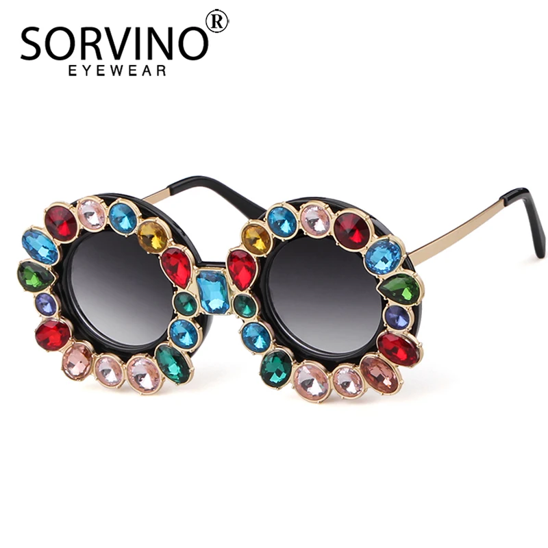 

SORVINO Retro Shades For Women Rhinestone Round Sunglasses Luxury Brand Designer Lady Baroque Diamond Circle Sun Glasses SP292