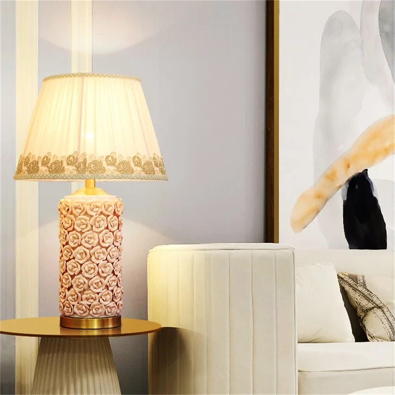 

86LIGHT Ceramic Table Lamps Rose Luxury Brass Fabric Desk Light Home Decorative for Living Room Dining Room Bedroom