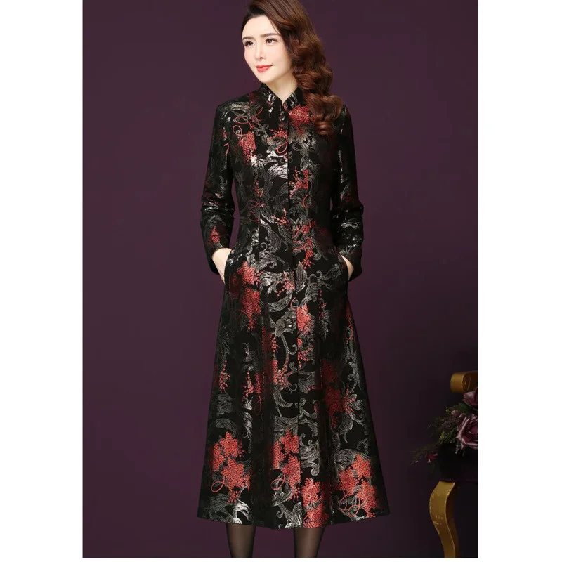 Осеннее длинное платье ветровка Женский облегающий элегантный кардиган