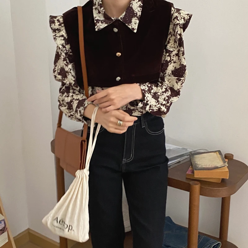 Женские комплекты из 2 предметов рубашка с длинным рукавом и шифоновая блузка +