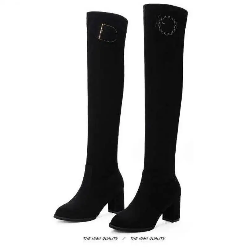 

Женские осенние сапоги, высокие сапоги до бедра на высоком каблуке, зимние привлекательные Сапоги выше колена, Женская Осенняя обувь, черна...
