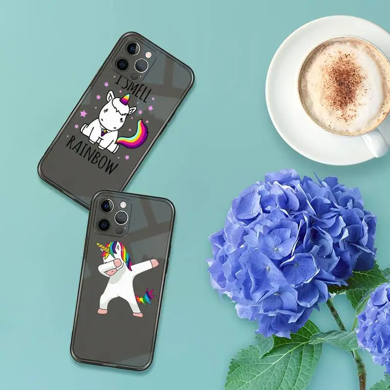 

Funny cute unicorn horse color Phone Case For iPhone 7 8 11 12 X XS XR MINI Pro Max Plus Retro Black Grey clear transparent