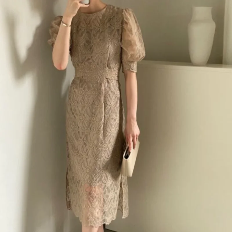 Nomikuma кружевное женское платье элегантное с высокой талией 2021 летнее пышными