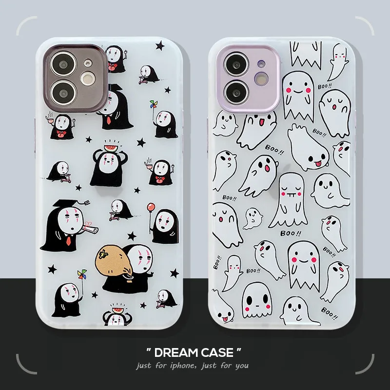 Милый мультяшный чехол для телефона с рисунком призрака iPhone XS 12 mini 11 Pro Max 7 8 Plus SE 2020