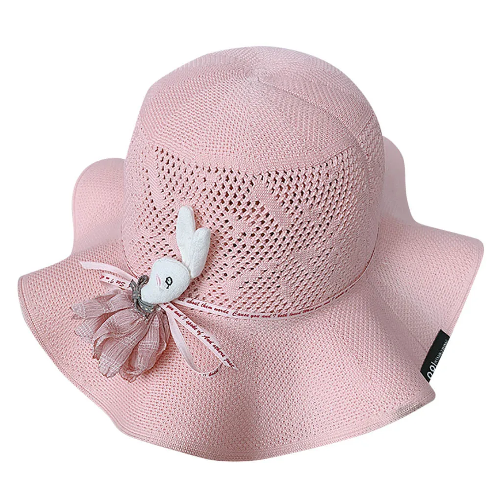 

40# Children Cartoon Rabbit Straw Hat Spring Summer Casual Baby Girls Beach Hats Kids Floppy Wide Brim Sun Straw Cap Beach Caps