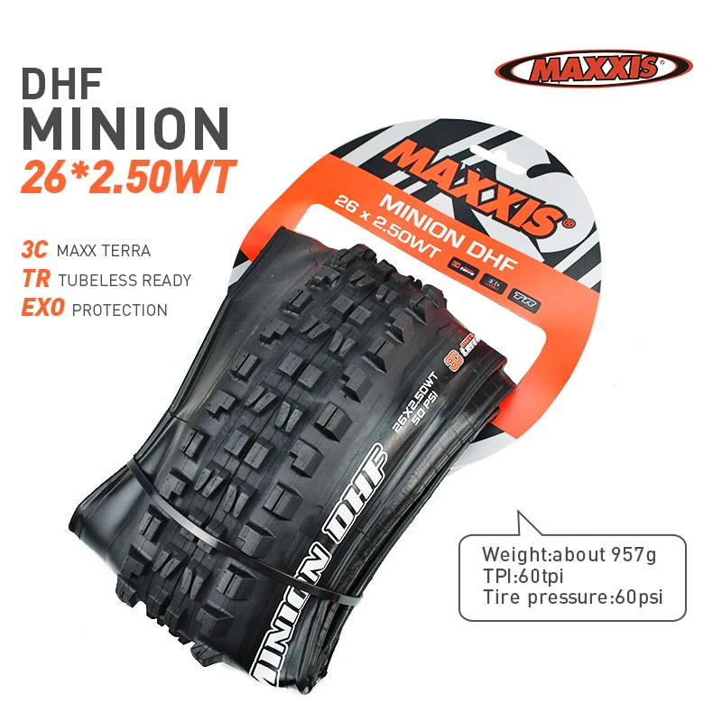B DHF 26x2.5 3C MAXXIS Высокая роликовая велосипедная шина 26 27,5 бескамерная готовая TR 26*2,4 27,5*2,4 2,5 шины для горного велосипеда Складные шины MINION DHF DHR - Цвет: B DHF 26x2.5 3C