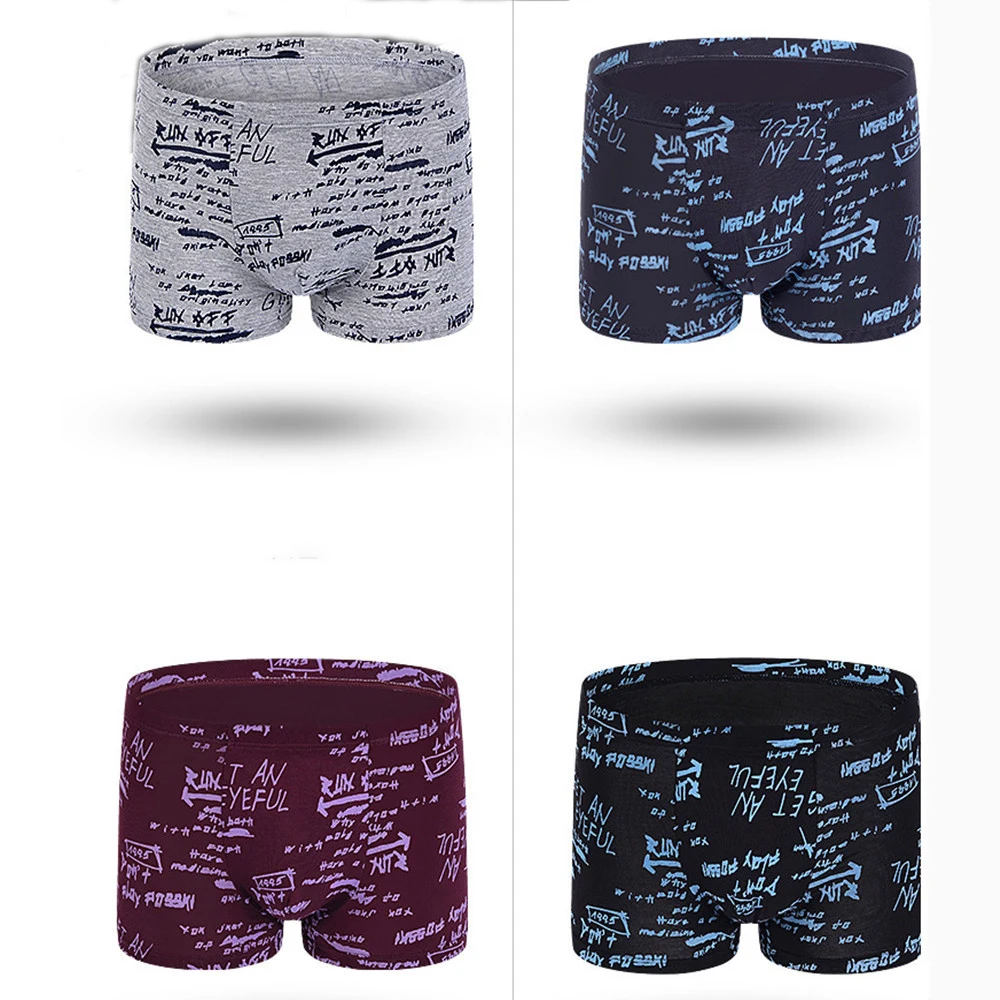 

4pcs/set Breathable Cotton Men's Panties Printed Underpants Comfortable Boxers Lingerie Elastic Breathable Underwear Clothing