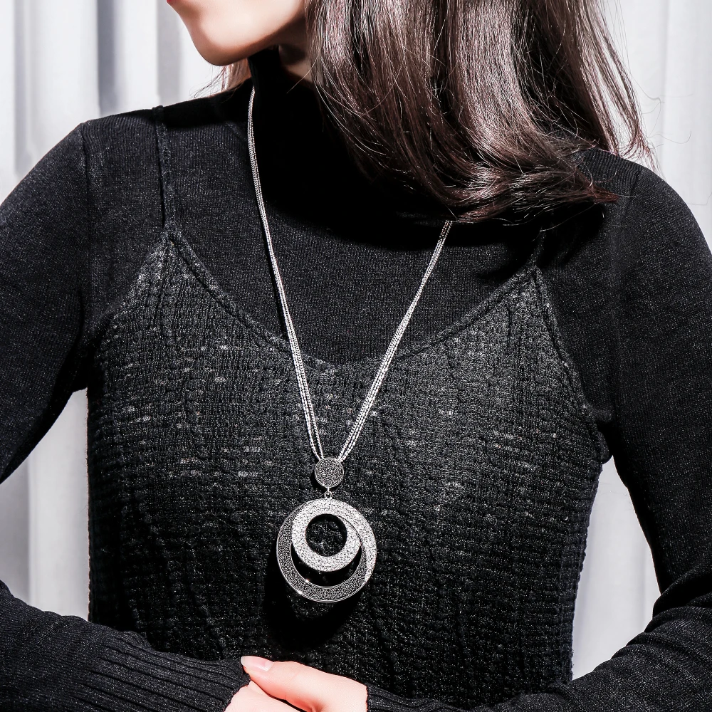 Женское винтажное ожерелье с подвеской в виде большого круга|Ожерелья подвеской|