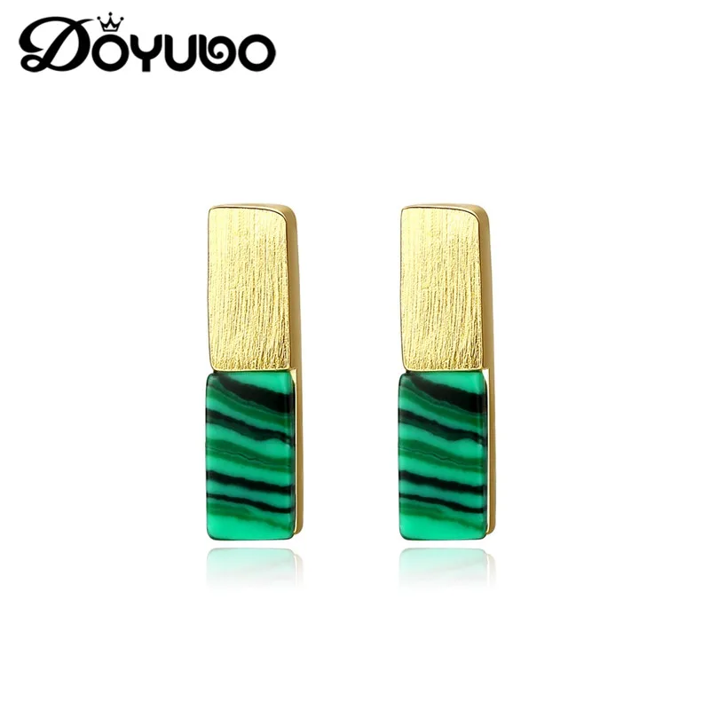 

DOYUBO Brand Women's Silver Green Malachite Earrings Jewelry Lady 92S Sterling Silver Mini Stud Earrings Wedding Gift VC258