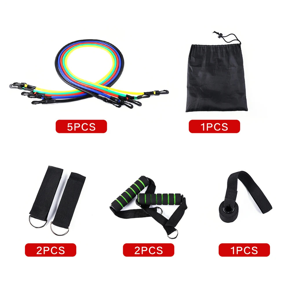 

11 pcs durable Pull Rope Exercise Resistance Bands Fitness TPE Green Handle Equipment Easy Safety Working-out Ornaments