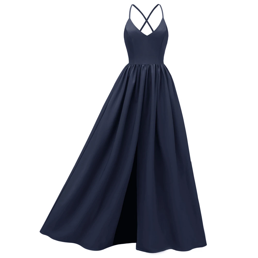 Сексуальное летнее длинное вечернее платье на тонких бретельках без рукавов с v