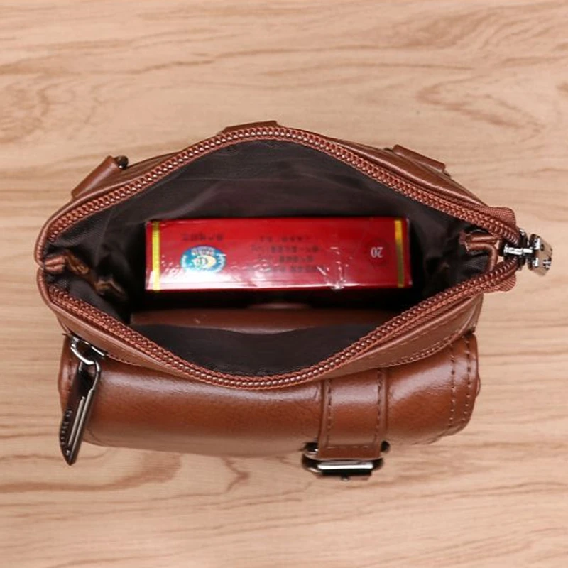 

Men Genuine Leather Cell Mobile/Phone Fanny Bag Male Small Shoulder Cross Body Bags Cigarette Pocket Loop Belt Hip Waist Pack