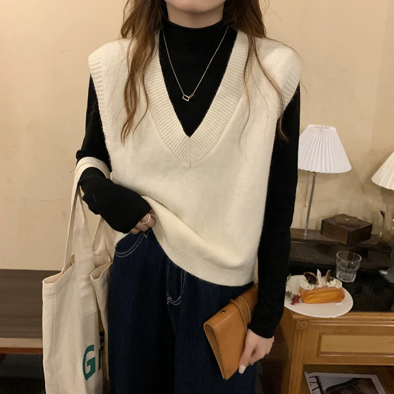 

Женский трикотажный жилет, короткий жилет без рукавов с V-образным вырезом в Корейском стиле, весна-осень 2021