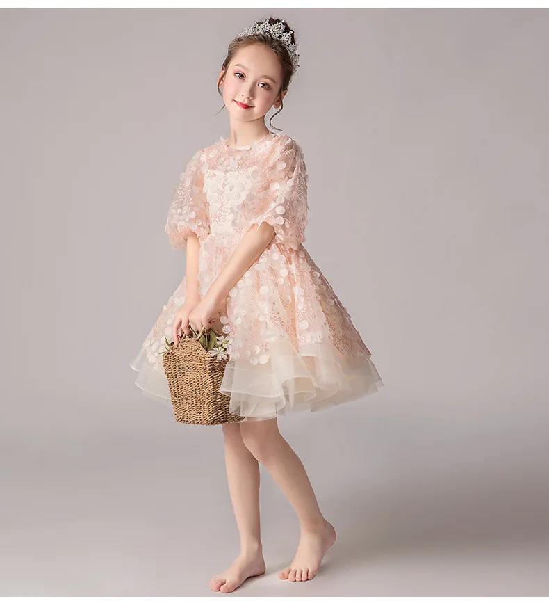 Champagne Tulle Sequin Flower Girl Wedding Gown Evening Kids Dress Girls Children Prom Princess Party Formal Birthday Dresses | Детская