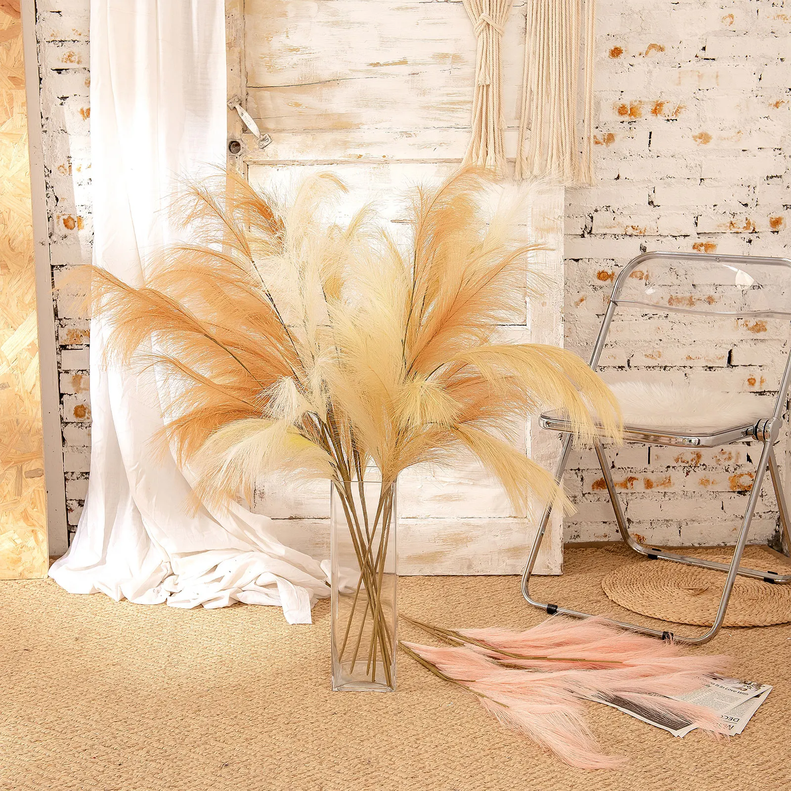 

Artificial Pampas Grass Fake Plants Feather Reed Cortaderia Selloana Iron Wire Home Decoration Aritficial Feathers Flowers