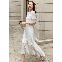 women long white lace wrap dress summer 2022 runway elegant korean party night dress vintage vacation casual dresses