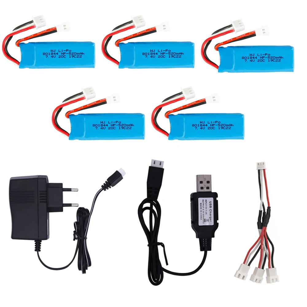 7,4 V 520mah lipo батарея с зарядным устройством Набор для Wltoys XKA600 K969 K979 K989 K999 P929 P939 A202 A212 Rc автомобиль Самолет Части 801844