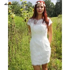 Летние Короткие свадебные платья 2022 кружевное платье с коротким рукавом и глубоким V-образным вырезом на спине