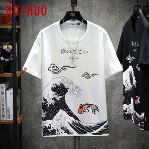 Imported RUIHUO Japan Style Men's T-Shirt Fashion Streetwear 2023 Black Hip Hop T Shirt Men Tshirt Japanese C
