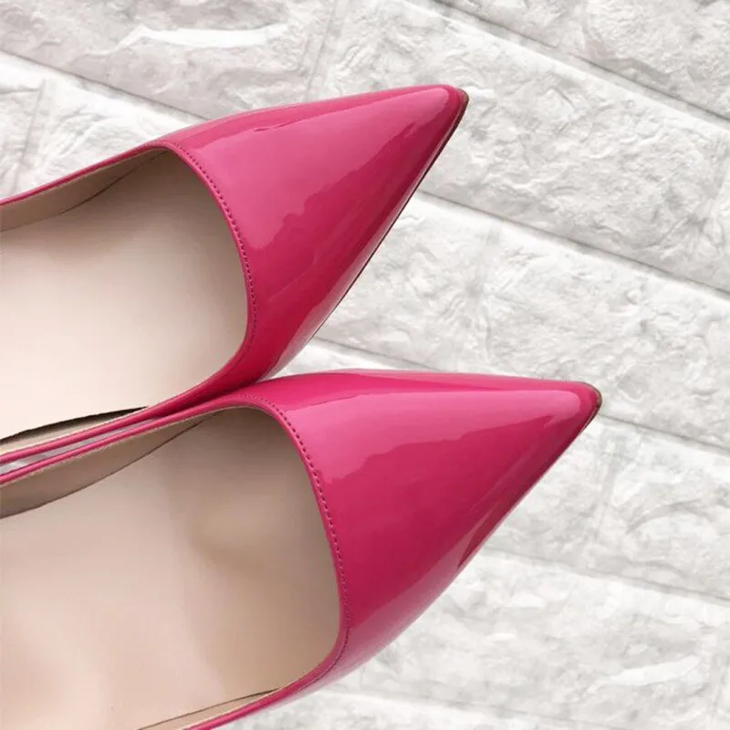 

2020 Rose red patent leather Women Classic Pumps Extreme High Heels 12cm Sexy Stilettos Ladies Pointed Toe Heels wedding shoes