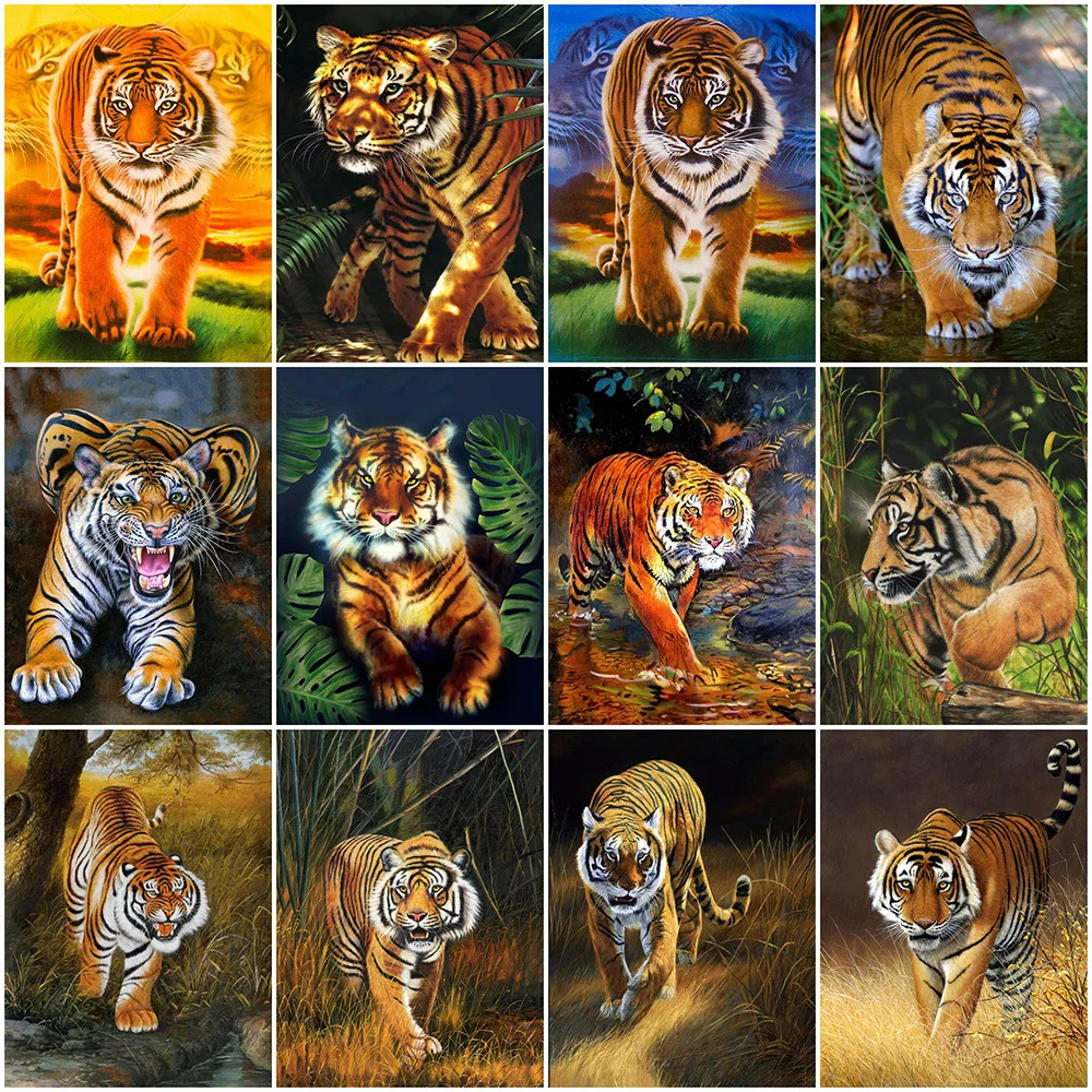 

HUACAN 5D DIY Diamond Painting Tiger Cross Stitch Kit 5d Diamond Painting Animal Full Drill Square Handicraft Decor For Home