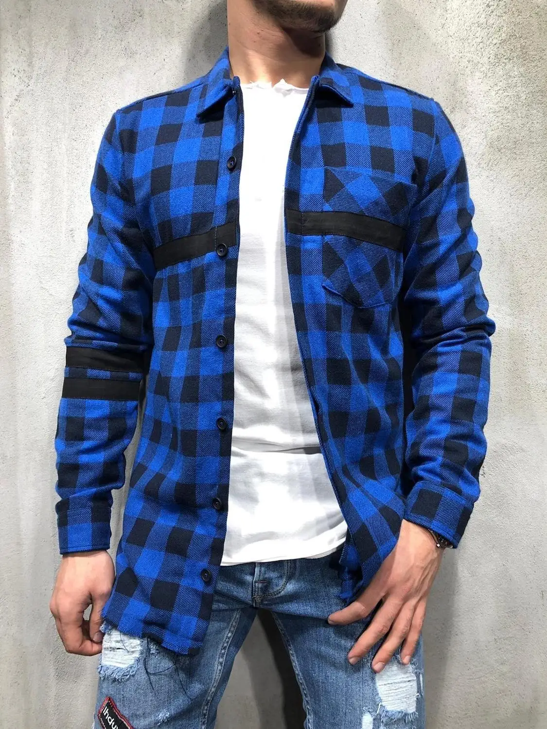 

Shirt men's all cotton fashion burr casual Plaid button placket shirt