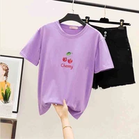 summer fruit college wind pure cotton korean clothes women t shirts women couples avocado strawberry cherry harajuku plus size