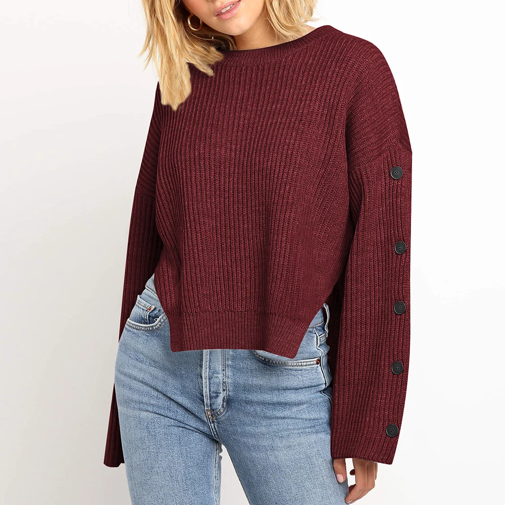 Женский свитер с воротником-хомутом красный вязаный джемпер длинным рукавом