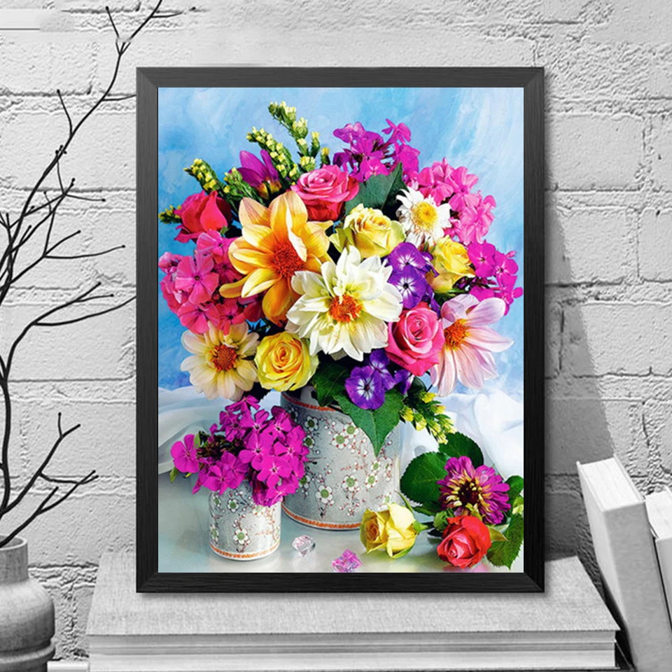 EverShine Diamond Painting Flowers Picture Of Rhinestones Diamond Embroidery Full Round Flower Diamond Mosaic Decoration Wall