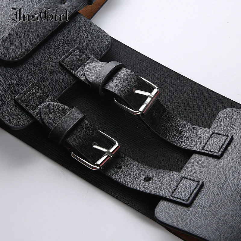 

InsGirl Harajuku Streetwear Adjustable Corset Women Dark Black Mall Goth Punk Y2k Pu Leather Grunge Bodycon Camisole Cummerbunds