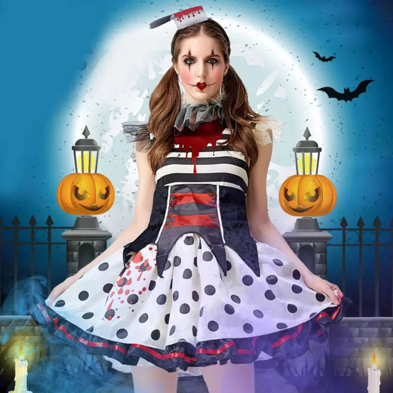 Для женщин маскарадный страшный кровавый клоунская пачка платье с Ножи повязка