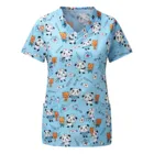 Униформа медсестры с принтом панды, женские топы, пуловер с коротким рукавом, рабочая блузка, летняя мультяшная блузка медсестры, униформа для ухода