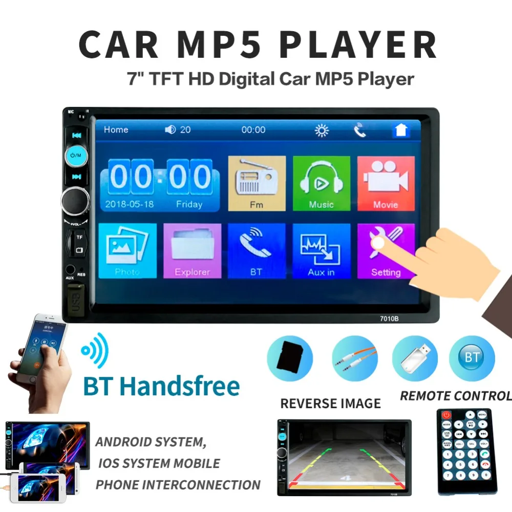 

For 2din Car Radio 7" HD Autoradio Multimedia Player 2 DIN Touch Screen Auto audio Stereo MP5 Bluetooth USB TF FM Camera 7010B