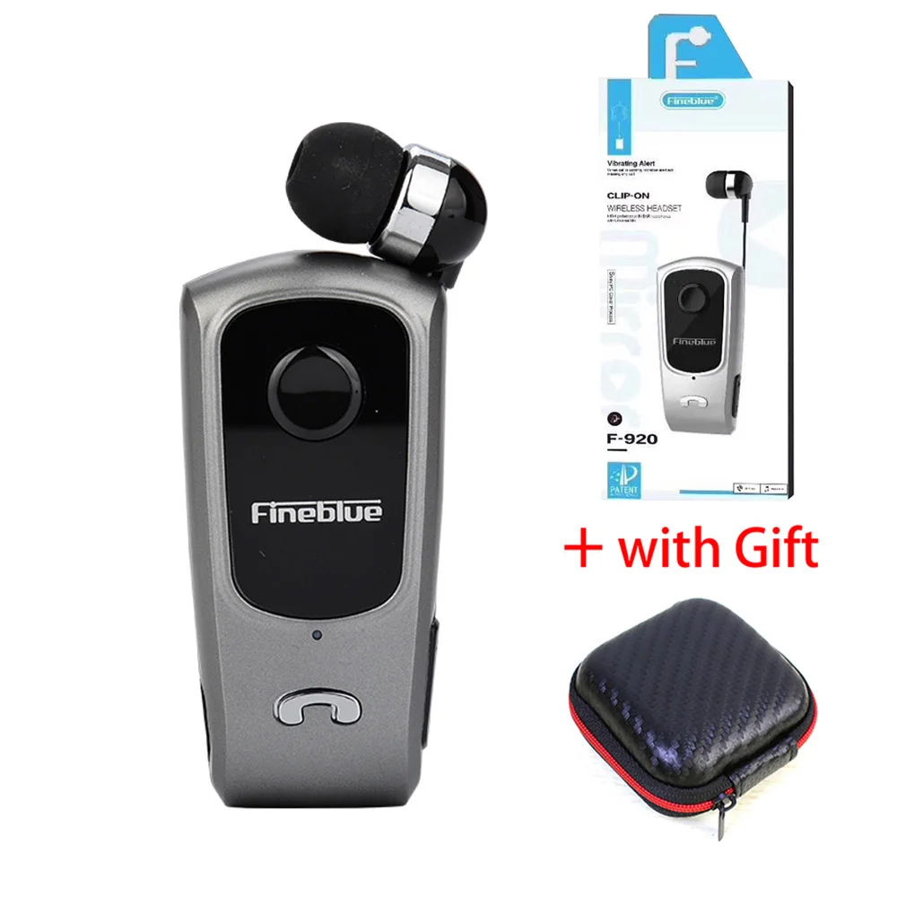 FINEBLUE F920 беспроводные наушники Bluetooth Handsfree наушники гарнитура звонки напоминают вибратор носить пульт на прищепке для телефона с микрофоном - Цвет: Серый