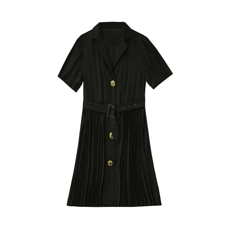 Модельное Плиссированное шифоновое платье модное офисное женское черное