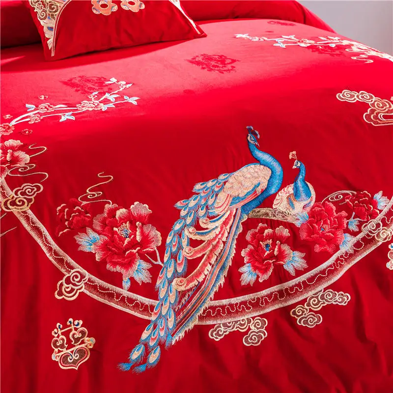 Красный свадебный комплект постельного белья Высококачественный жаккардовый