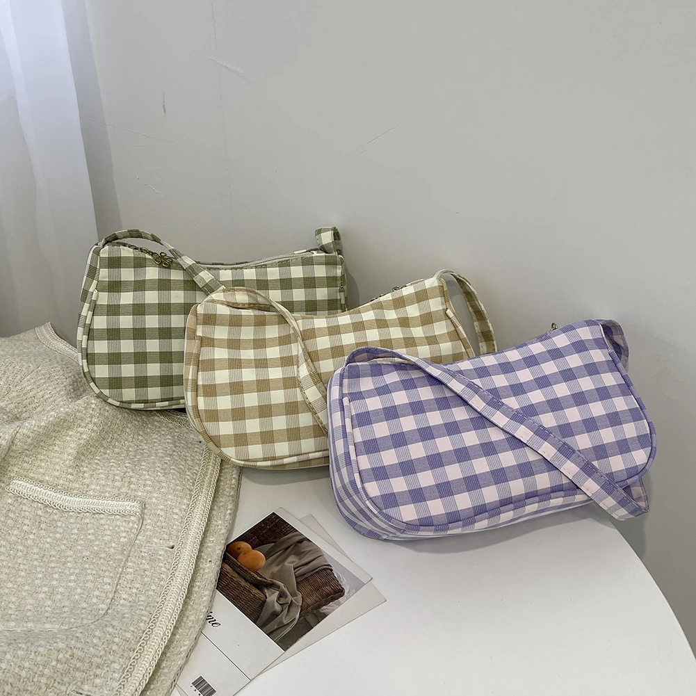 

Fashionable Women Shoulder Bags Plaid Pattern Printing Shopping Underarm Bags Causal Daily Ladies Purse Handbags