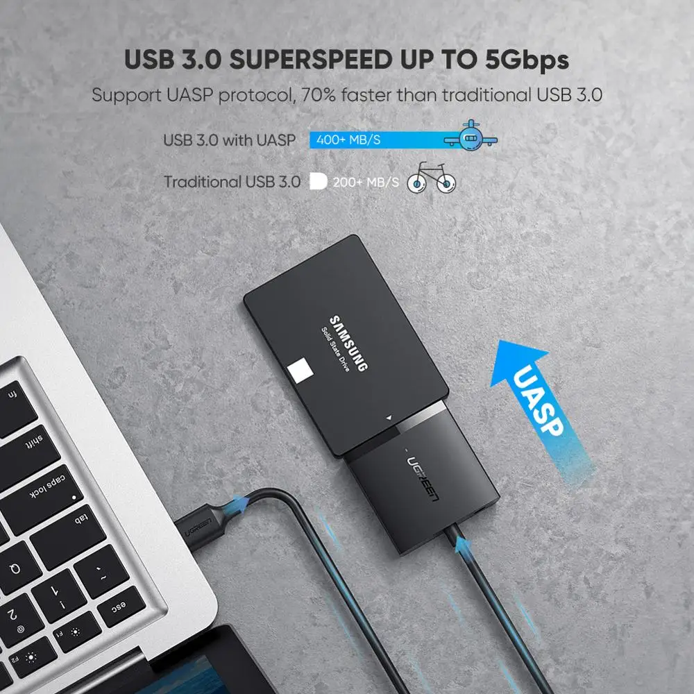 Кабель-адаптер UGREEN SATA на USB 3 0 с переходником UASP III для жестких дисков 2 5 &quot3 5"