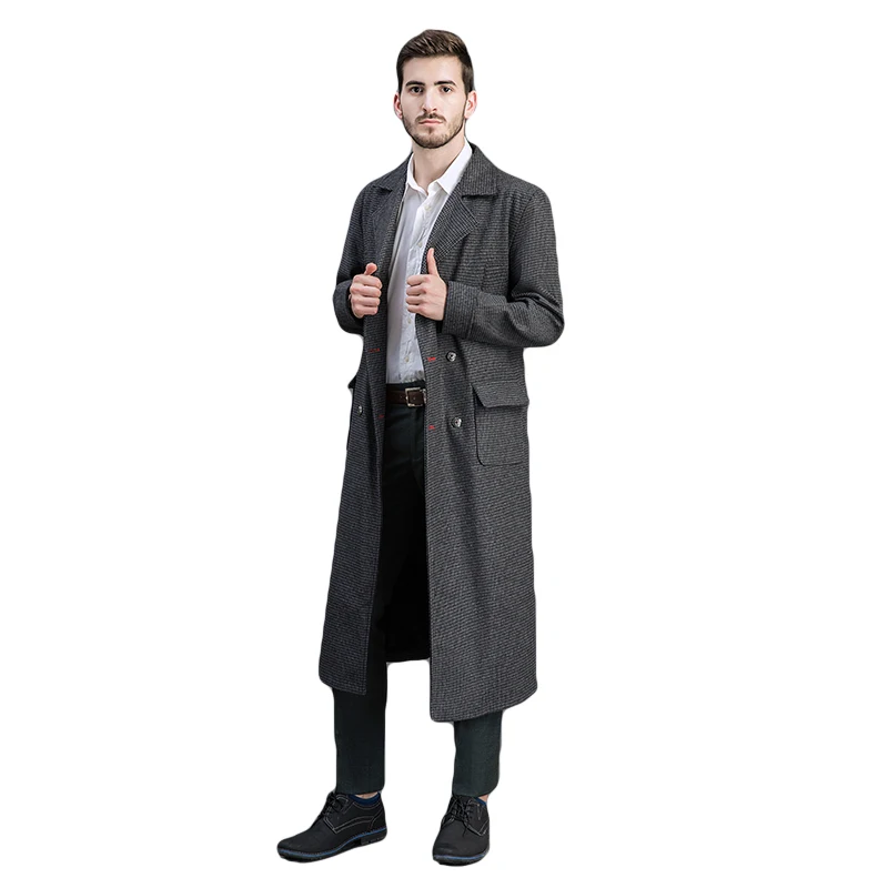

Run Large Size M Men Lapel Collar Double Breasted Wool Blend Overcoat British Style Slim Fit Long Coat Outwear Male Checks One