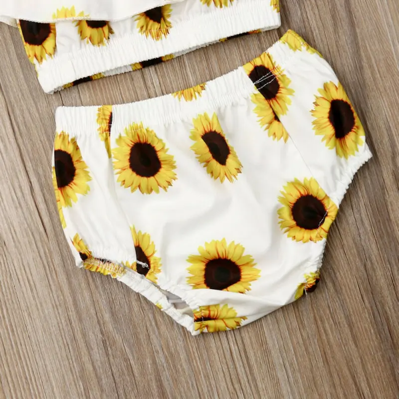 

Kid Clothes 2020 Summer Newborn Baby Girl Sunflower Vest Tops+Shorts Pants +Headband 3PCS Outfit Clothes 0-24M