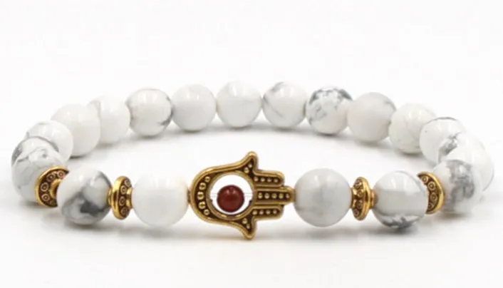 

8 мм gxtg3 рука глаз Рейки чакра браслет Белый Howlite Будда, йога камень шарик эфирные масла диффузор браслеты ювелирные изделия