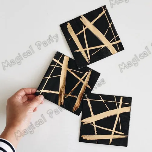 Бесплатная доставка 100 шт столовые салфетки черные золотые фольгированные