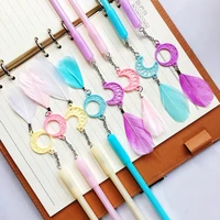 2pc moon feather gel pen black signature pen promotional student stationery school office supply moon feather pendant gel pen
